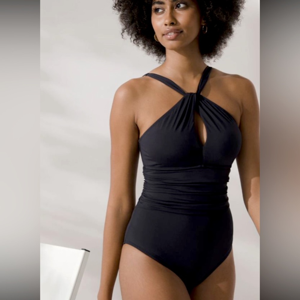 NWT Size 12 Urban Goddess High Neck One Piece Swimsuit Bleu Rod Beattie Von Maur
